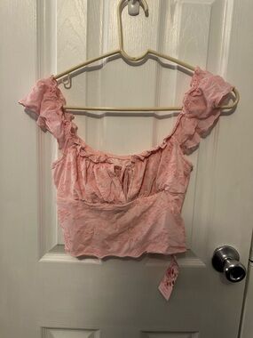 SHEIN Light Pink Ruffle Trim Cropped Blouse